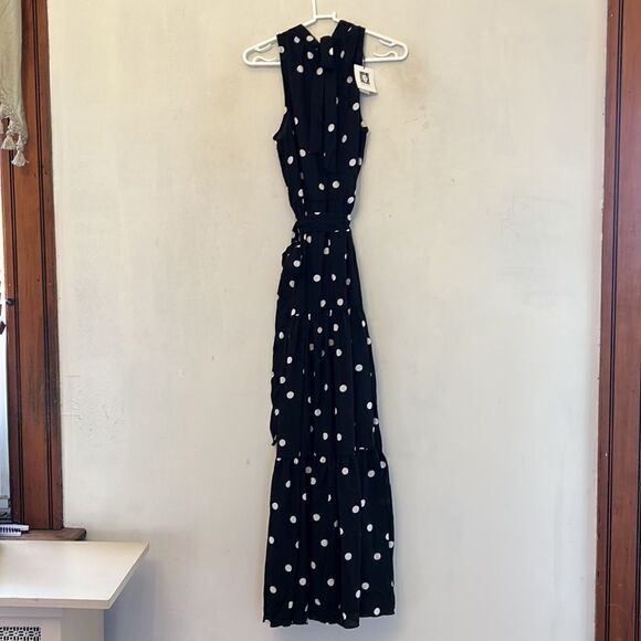 Anne Klein black white polka dot tiered maxi dress Halter Size 2 New - Picture 5 of 11